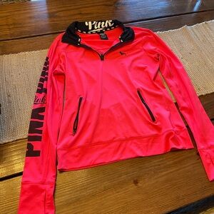 PINK Victoria's Secret Neon Pink Half-Zip Pullover with Black Accents
